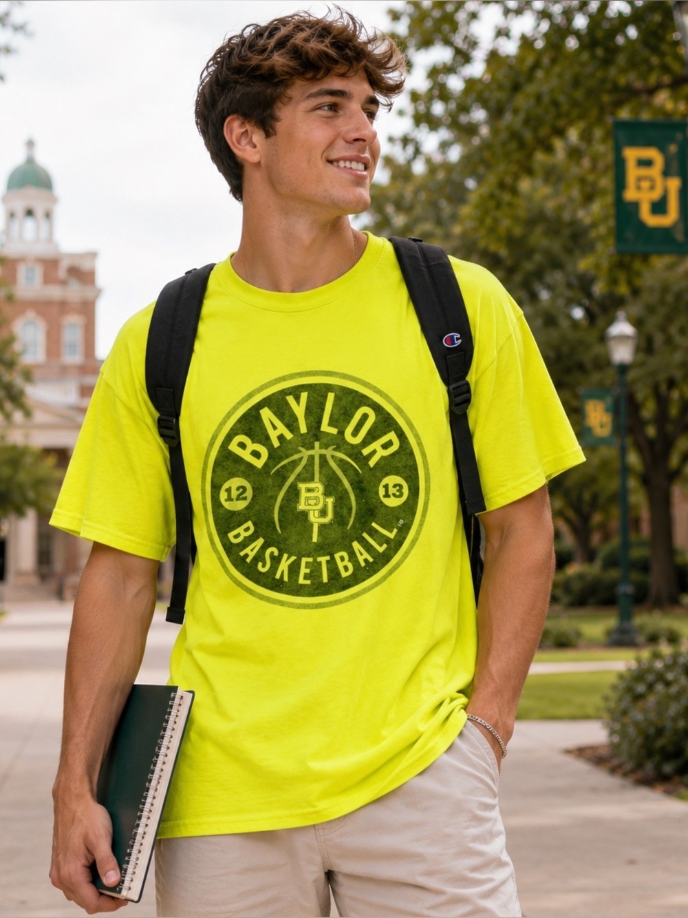 Baylor University Basketball Spirit Wear Tee Neon Yellow XL Collegiate S/S